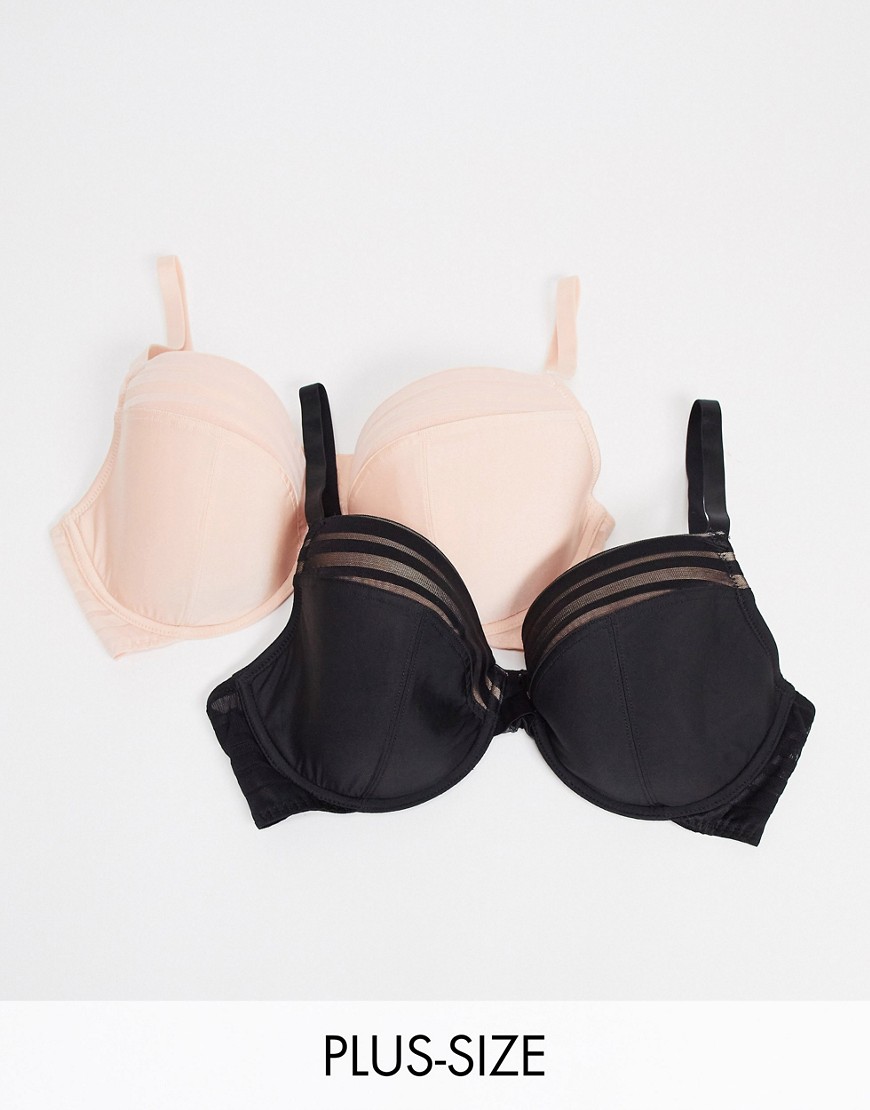 Simply Be 2 pack bras in black and beige