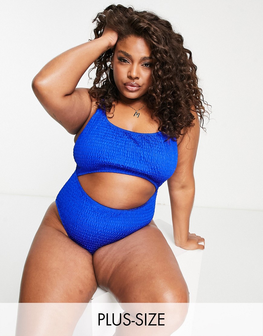 South Beach Curve Exclusive cut out crinkle swimsuit in blue