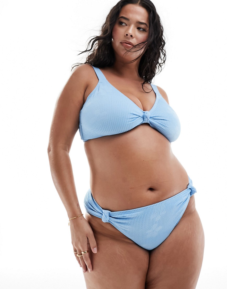South Beach Curve jacquard crinkle high waist bikini bottoms in cornflower blue