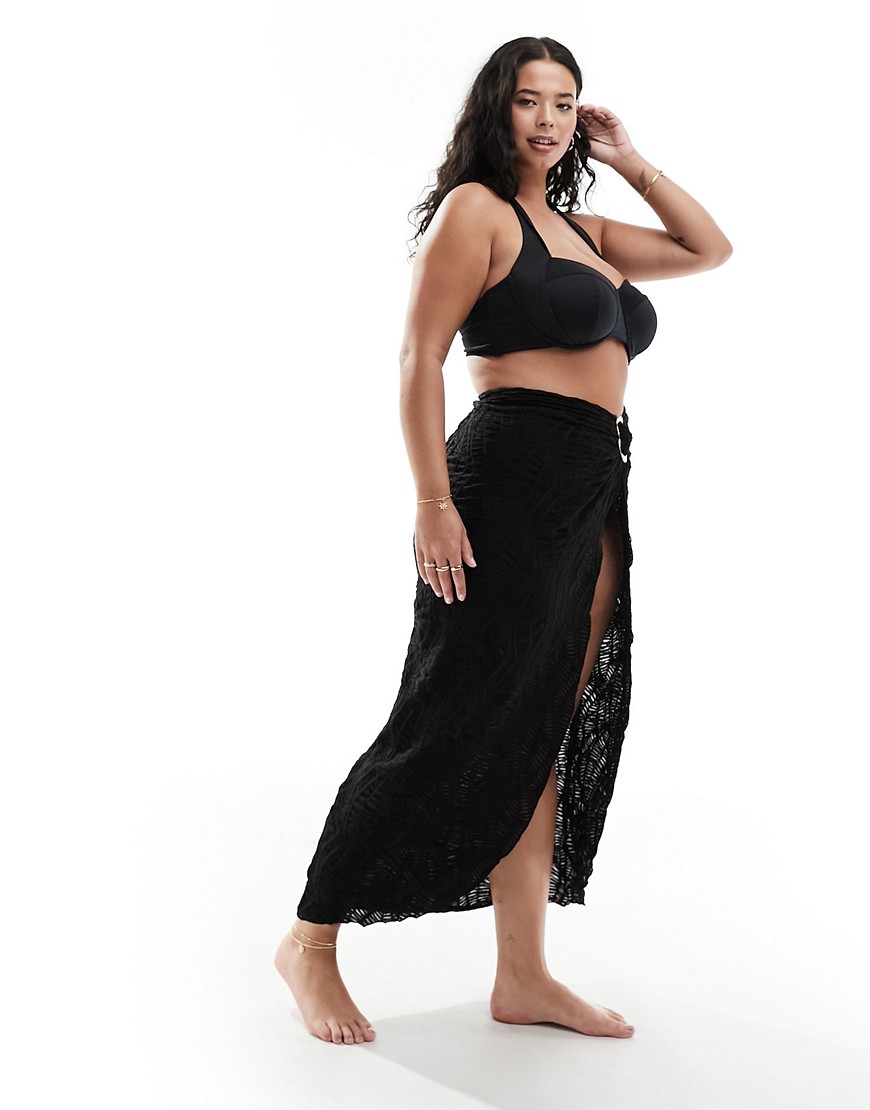 South Beach Curve textured midi beach sarong with gold hardware detail