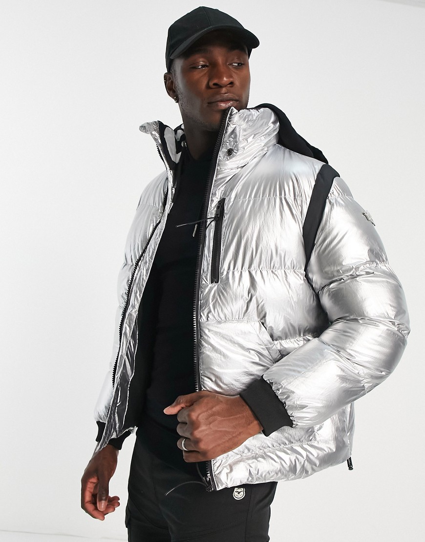 The Couture Club puffer jacket in textured metallic gray