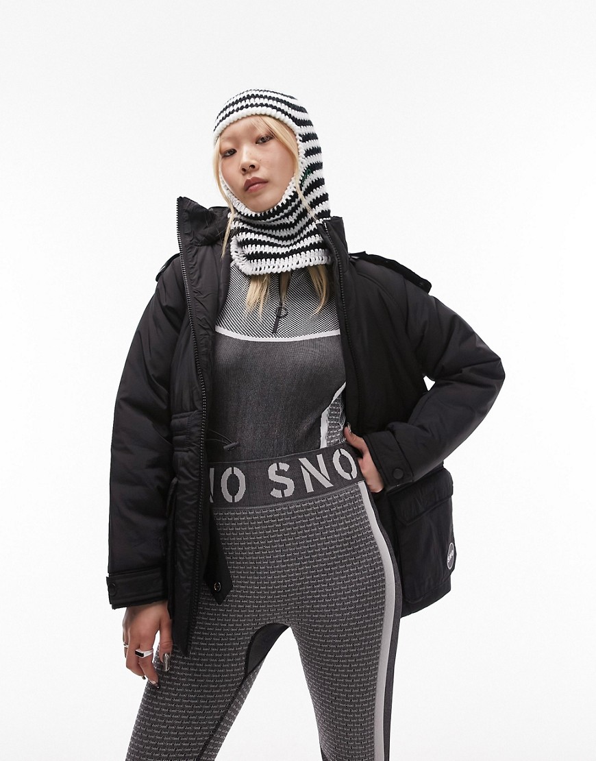 Topshop Petite Sno ski parka coat with fur hood in black