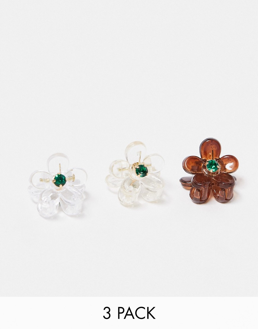 True Decadence pack of 3 flower hair clips in neutral