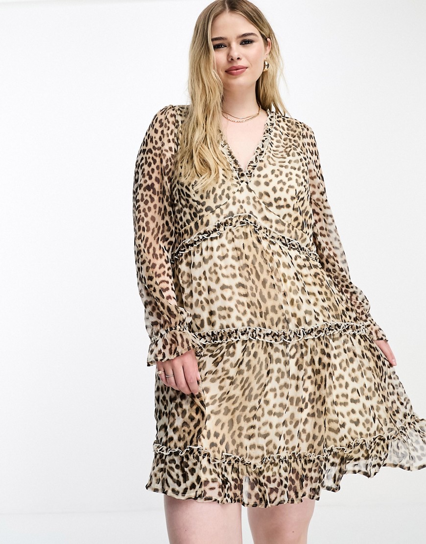 Vero Moda Curve ruffle layered mini dress in leopard print