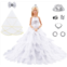 Keysse Doll Clothes Wedding Gowns Large Trailing Ball Gown with 5 Accessories, Crown+ Veil+ Bow Hair Clips+ Necklace and Bracelet, Princess Evening Party Clothes Outfit for 11.5 Do