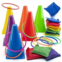 Prextex Multicolored 3-in-1 Yard Game Set - Ring Toss Game, Bean Bags, Cones - Outdoor Toys for Toddlers & Kids, Childrens Indoor Play, Family Fun Carnival Games, Kids Party Cornho