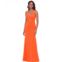 Betsy & Adam V-Neck Crepe Gown w/ Front Cutout