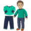 Sophias 18 Doll 3 pc. Boy Doll Green Long-Sleeved Shirt with Blue Trim, Flannel Cuffed Jeans, and Cognac Brown Penny Loafers
