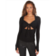 Michael Lauren Ismael Long Sleeve Tie Front Cutout Top with Thumbhole