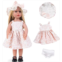 Rakki Dolli Doll Clothes and Accessories 3 Pc. Set White Skirt Pink Bubble Pattern Skirt & Hat & Underwear, Fashionable Dress Set for Baby Dolls (Without Doll & Shoes) 036