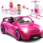 Play22 Pink Car Convertible 2-Seater Vehicle Doll Accessories with Lights and Sounds 10 Pc - Car for Dolls Toy Car Includes Doll Helicopter, 2 Figurines, and Dining Table Set - Gre