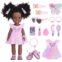 DONTNO 14.5 Inch Black Doll and Baby Doll Clothes and Accessories ,Including Phone Sunglasses Shoes Makeup Accessories and Butterfly Theme Dress Best Gift for Girls Kids