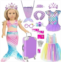 iBayda Mermaid 18 inch Doll Clothes and Doll Accessories Case Luggage Travel Play Set Include Suitcase, Dresses, Bag, Camera, Glasses, Pillow, Eyeshade Etc (No Doll)