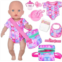 K.T. Fancy 10 PCS Baby Doll Accessories, Baby Doll Feeding and Caring Set Pretend Play Set for Kids Includes Carry Bag, Dinner Plate, Doll Drinking Bottles, Babies Doll Bib (NO Dol