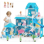 deAO Dollhouse for Girls 3-Story 8 Rooms Huge Princess Girls Dream House Kit with 2 Dolls and Dollhouse Furnitures,DIY Play House Ages 3 4 5 6 7 for Girls,Blue