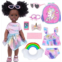UZIDBTO Black Dolls and Black Baby Doll Accessories - 14.5 Inch Silicone African Baby Doll with Clothes Unicorn Theme Doll Swimsuits Best Gift for Girls Kids