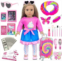 UZIDBTO American 18 Inch Doll Accessories - 18 Doll Clothes with Travel Suitcase and Pretend Makeup Kit for Kids Includes Luggage, Sunglasses, Phone, Hair Clip and Makeup Set