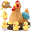Skylety 9.84 in Plush Chicken Toys Egg Laying Hen with Zippered Belly, Hen House and Little Baby Chicks Chicken Stuffed Animal for Christmas Easter Stuffers Party Supplies (Vivid S