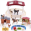 iPlay, iLearn Kids Farm Animal Barn House Toy, Girl Horse Stable Figurine Fence Playset, Country World Farmhouses, Barnyard Chicken Coop Rabbit Puppy Figure, Birthday Gift Age 3 4