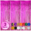 Voircoloria 3 Pack 3.3x8.2 Feet Pink Foil Fringe Backdrop Curtains, Tinsel Streamers Birthday Party Decorations, Fringe Backdrop for Graduation, Baby Shower, Gender Reveal, Disco P