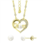 Aleure Precioso 18k Gold Over Silver Cubic Zirconia & Freshwater Cultured Pearl Mom Heart Pendant Necklace & Stud Earrings Set