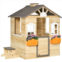 Outsunny Wooden Playhouse for Kids Outdoor Garden Pretend Play Games, Adventures Cottage, with Working Door, Windows, Bench, Service Station, Flowers Pot Holder, for 3-7 Years Old