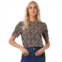 ALLEGRA K Womens Floral Blouse Crew Neck Casual Shirred Short Sleeve Top