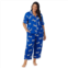Plus Size Beauty Sleep Social Cozy Jersey Notch Pajama Top & Cropped Pajama Pants Set