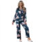Cheibear Womens Pajama Set Soft Satin Silky Floral Printed Button Down Shirt and Pants Sleepwear 2pcs