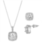 Primavera Silver Plated Cubic Zirconia Square Pendant & Earring Set