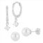 Sunkissed Sterling Sterling Silver Freshwater Cultured Pearl Charm Huggie Hoop Earring Duo Set