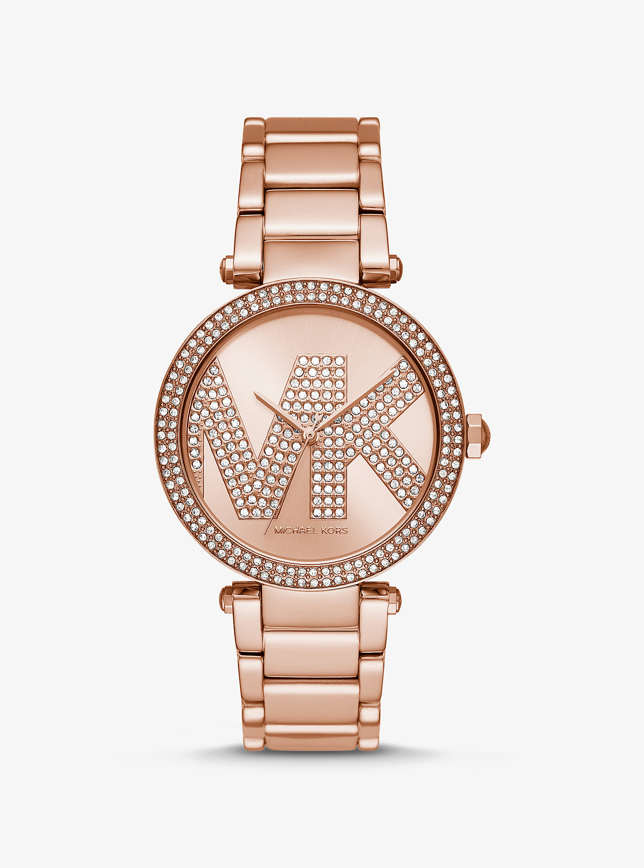 Michaelkors Oversized Pave Logo Rose Gold-Tone Watch