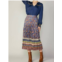 Current air floral border print midi skirt in blue/brown multi