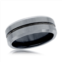 Blackjack matte & polished silver and black stripe tungsten ring