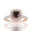 Suzy Levian rose sterling silver brown asscher cut cubic zirconia halo engagement ring