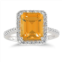 Monary citrine and diamond halo cocktail ring in 14k white gold