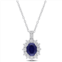 Mimi & Max 4 ct tgw created blue and created white sapphire and 0.02 ct tw diamond oval halo pendant with chain in sterling silver