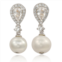 Suzy Levian sterling silver pearl & pear shape white sapphire earrings
