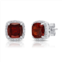 MAX + STONE 7mm cushion cut garnet and diamond accent halo stud earrings in sterling silver