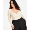 Nina Parker Trendy Plus Size Ribbed Sweetheart-Neck Top
