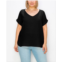 COIN 1804 Plus Size Gauze V-neck Rolled Sleeve Top