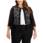Connected Plus Size Collarless 3/4-Chiffon-Sleeve Lace Shrug