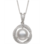 Belle de Mer Cultured Freshwater Pearl (11mm) & Cubic Zirconia 18 Pendant Necklace in Sterling Silver