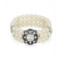 2028 Silver-ToneTone 3-Row Imitation Pearl and Crystal Strectch Bracelet