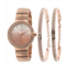 Elgin Womens 3 Piece Rose Gold-Tone Strap Watch and Bracelet Set