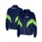 WEAR by Erin Andrews Womens College Navy Seattle Seahawks Plus Size Yarn Dye Stripe Full-Zip Jacket