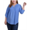 NY Collection Plus Size 3/4 Tab Sleeve Y-Neck Blouse