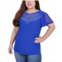 NY Collection Plus Size Studded Short Flutter Sleeve Top with Mesh Details