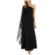 Nightway Womens One-Shoulder Cape Gown