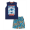 Max & Olivia Big Boys Shorts Set Muscle Sleeve Top with Glow in The Dark Screen Print Longer Length Print Shorts